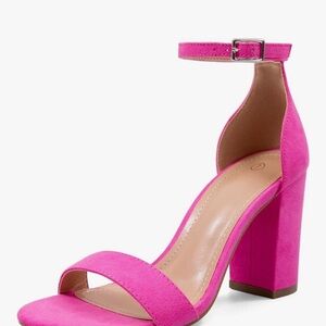 Ankle Strap Block Heel Sandal in Hot Pink